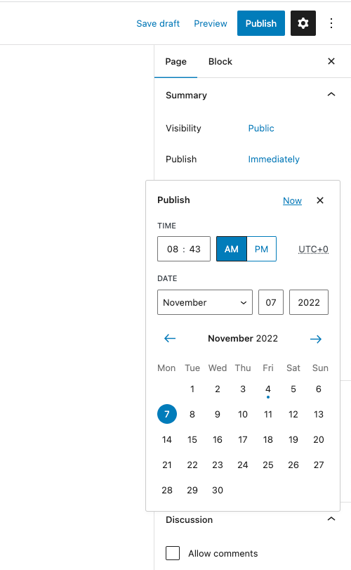 How to schedule the page publishing