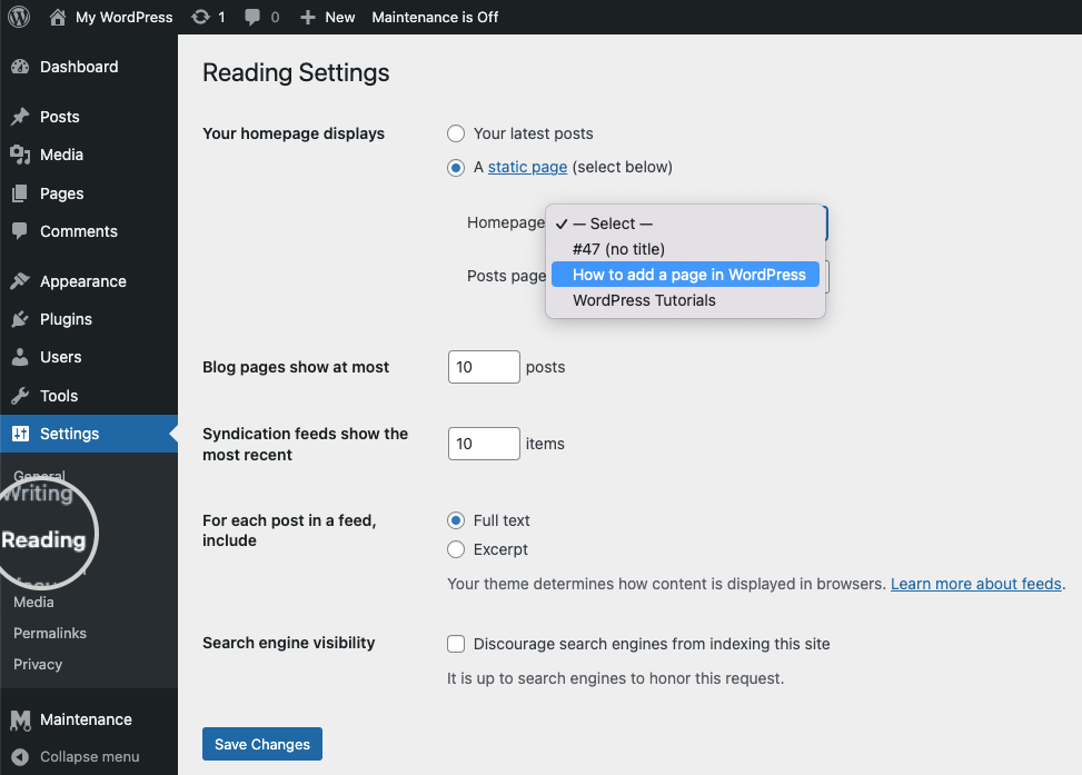 How to set a new homepage on your WordPress website