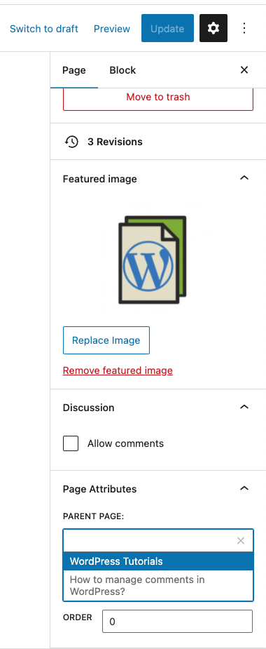 How to set a parent page