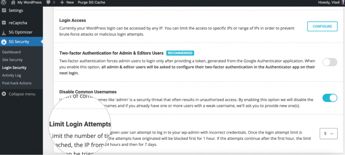 Limit Login Attempts with SG Security