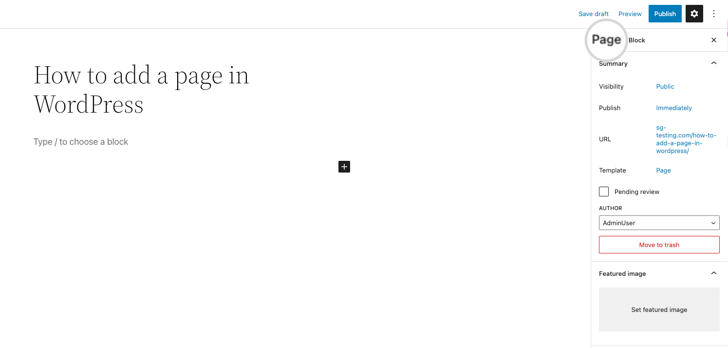 Page Settings in Gutenberg