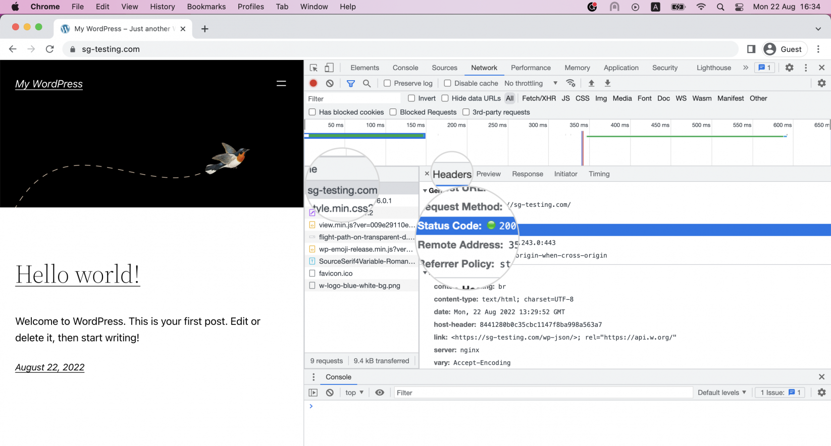 Response Headers in Chrome